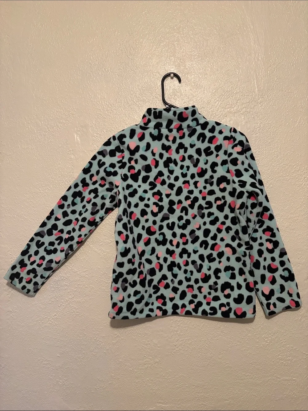 The Children's Place Mint Leopard Print Fleece Half-Zip Jacket with Pink Accents